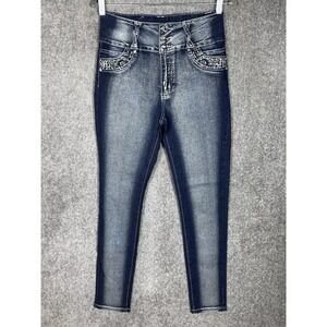 Minerva Jeans Womens Juniors Size 9 Blue Acid Wash Skinny‎ Bling Back Pockets
